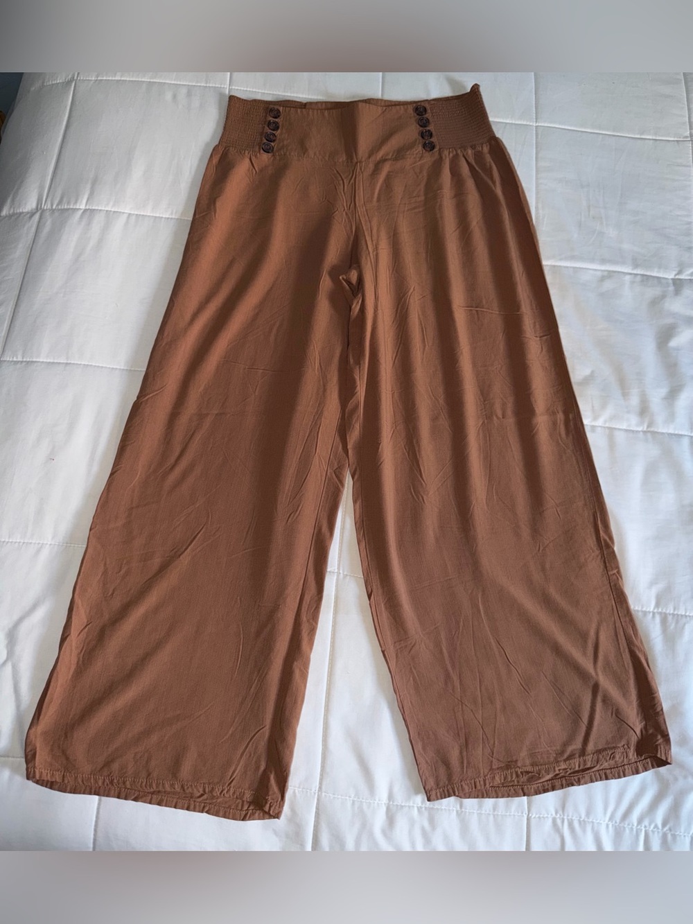 Brown Wide-Leg Pull-On Pants - Large